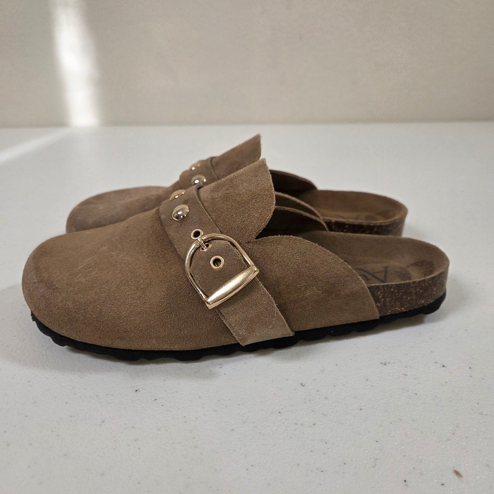 Autenti by Penthouse Brown Suede Studded‎ Buckle Clog Mules Spain EU 39 US 8.5